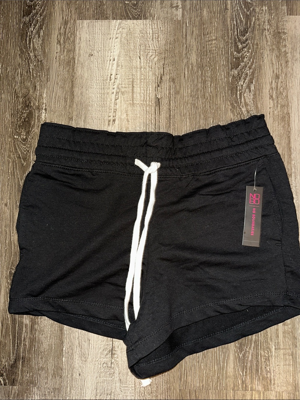No Boundaries Black Women's Athletic Lounge Shorts with White Drawstring